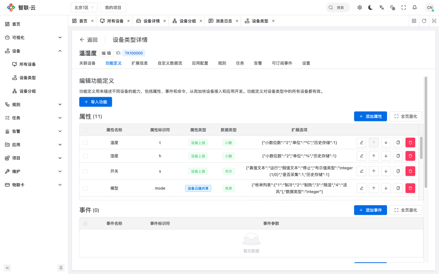 智联.云 设备类型功能定义 智联.云 设备类型功能定义